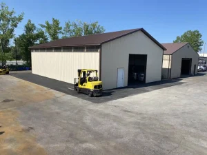 Commercial warehouse for fork lift storage in Buffalo, NY constructed by Stately Post Frame.