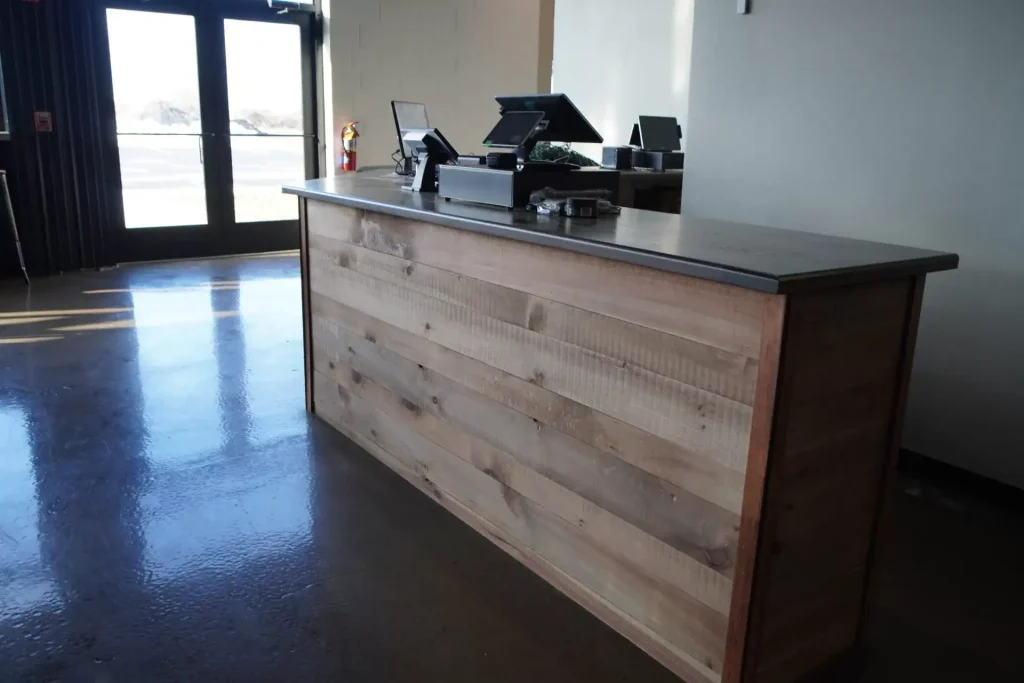 Custom carpentry for The Ridge brewery in West Seneca, NY by Stately Builders.