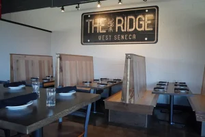 Custom carpentry for The Ridge brewery in West Seneca, NY by Stately Builders.