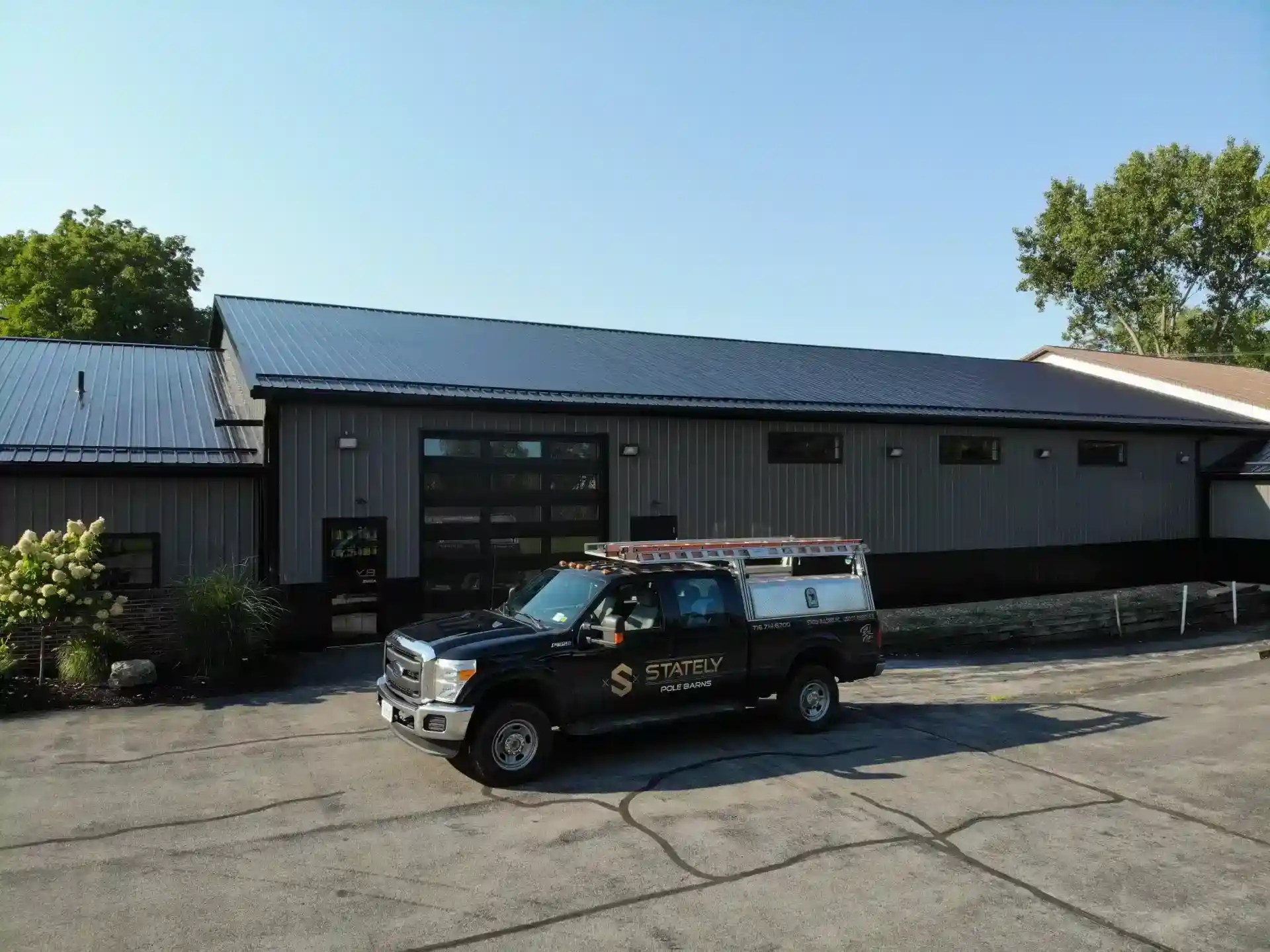 Commercial office and retail pole barn construction by Stately Post Frame in Clarence Center, NY.