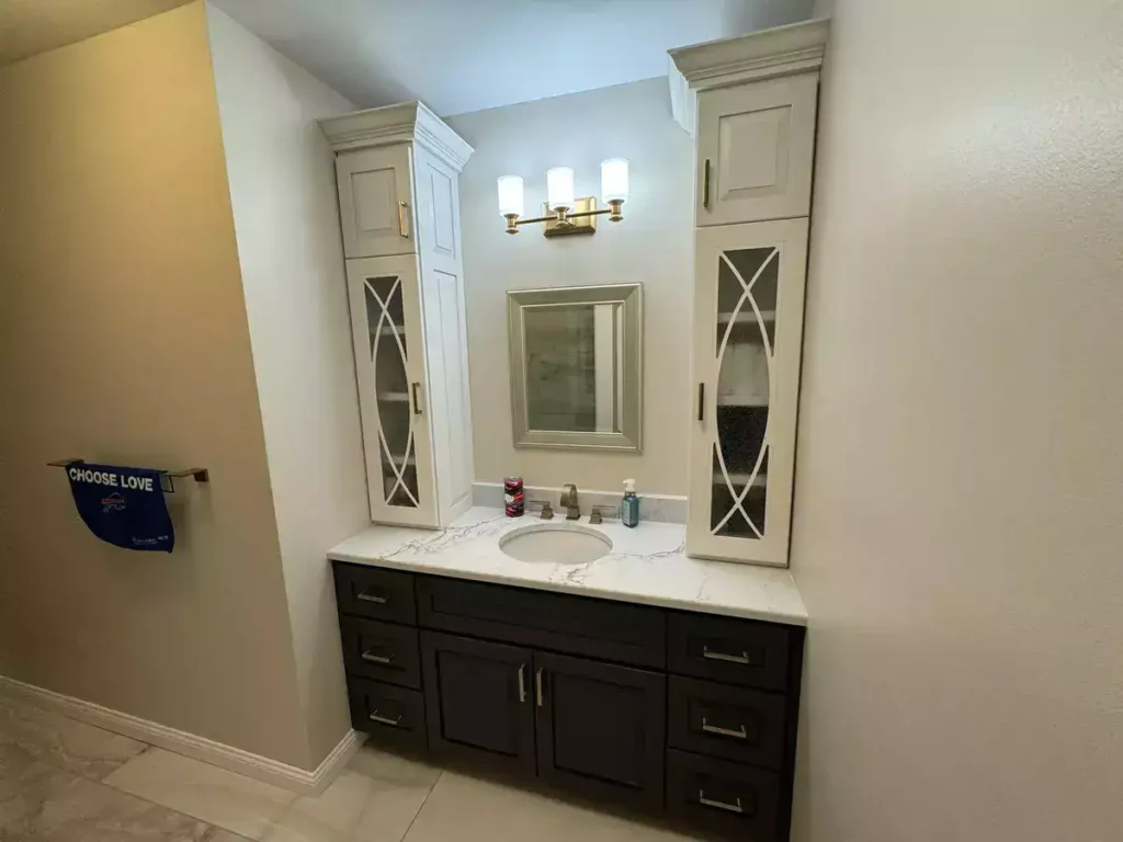 Custom vanity by Reusch Woodworking in Elma, NY.