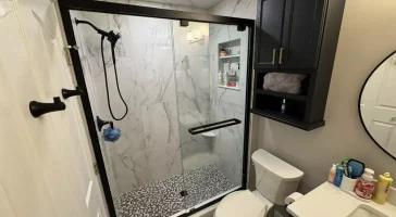 Secondary upstairs bathroom remodel by Stately Kitchen and Bath in Clarence, NY.