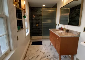 Luxury Master Bathroom remodel by Stately Builders in North Buffalo, NY.