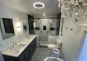 Bathroom overview. Retro and elegant style luxury bathroom remodel by Stately Kitchen and Bath in Lockport, NY.