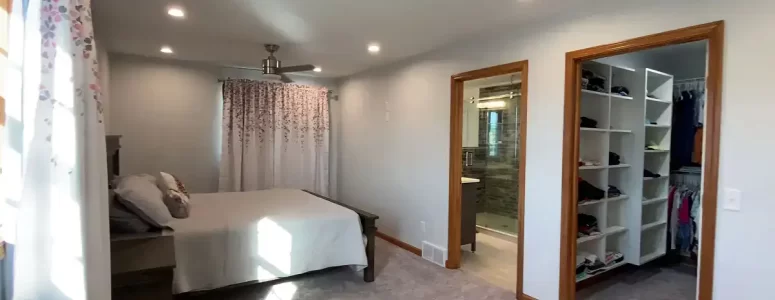 Master bedroom, ensuite bathroom, and walk-in closet addition by Stately General Contracting in Williamsville, NY.