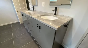 Modern bathroom remodel by Stately Kitchen and Bath in Buffalo, NY.