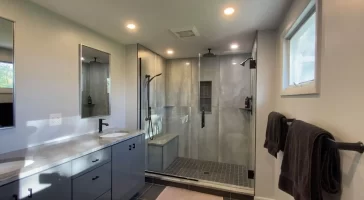 Modern bathroom remodel by Stately Kitchen and Bath in Buffalo, NY.
